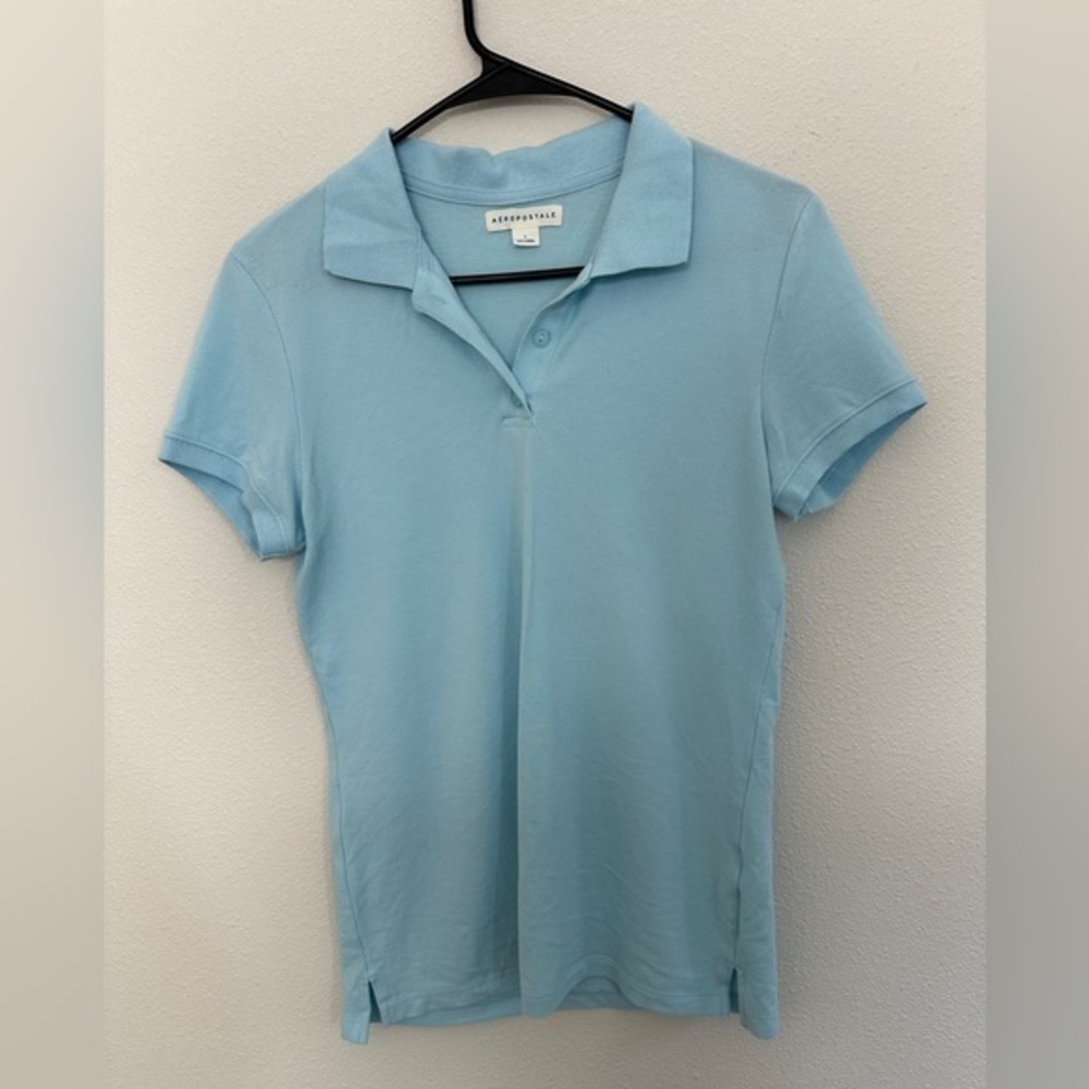 Aeropostale Women's Sky Blue Short Sleeve Polo
